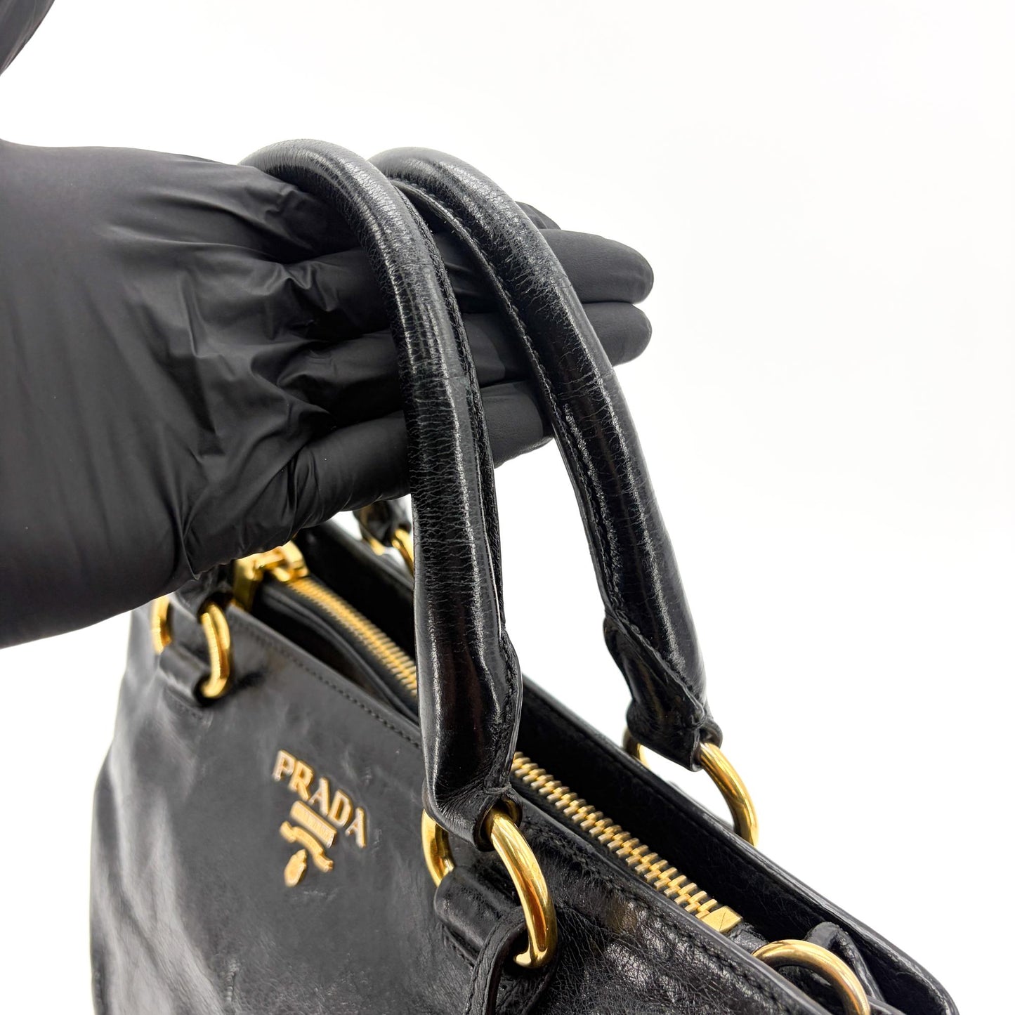 Prada Vitello Shine Tote Bag Black Gold Hardware