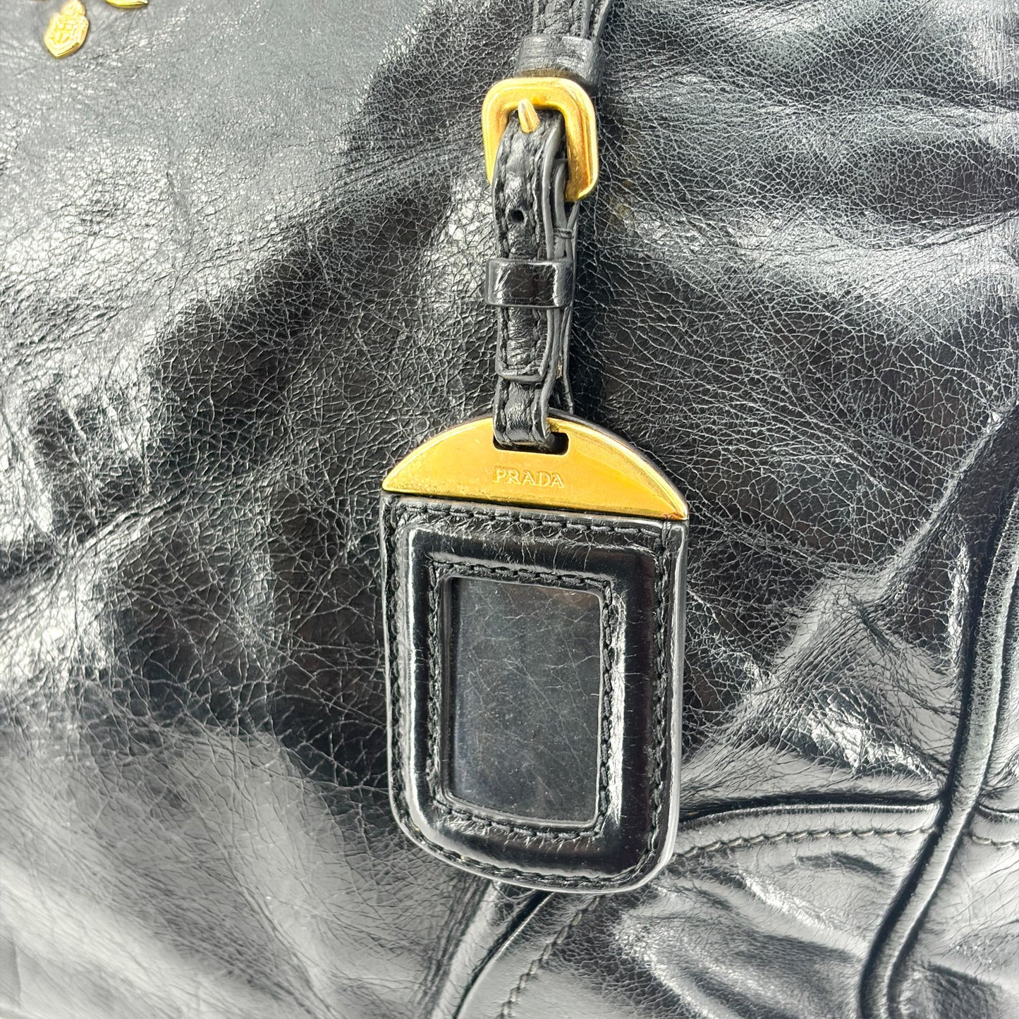 Prada Vitello Shine Tote Bag Black Gold Hardware