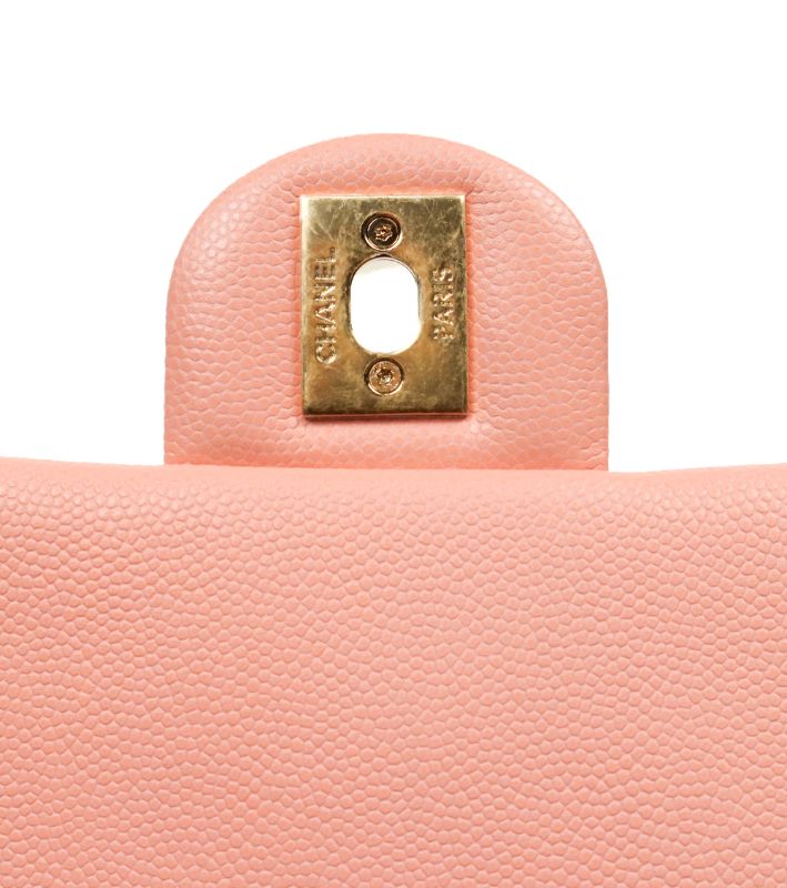 Chanel Pink Caviar Quilted CC Chain Shoulder Bag with Built-in Chip