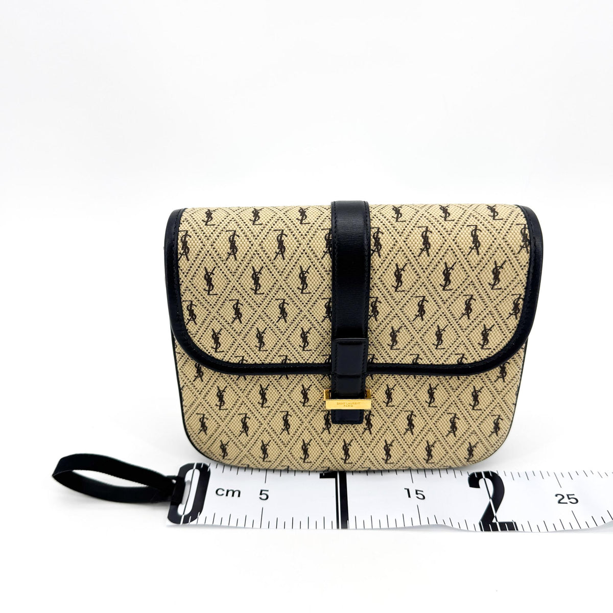 Saint Laurent Monogram Canvas Shoulder Bag Black Beige