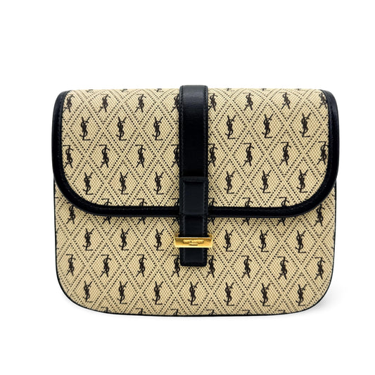 Saint Laurent Monogram Canvas Shoulder Bag Black Beige