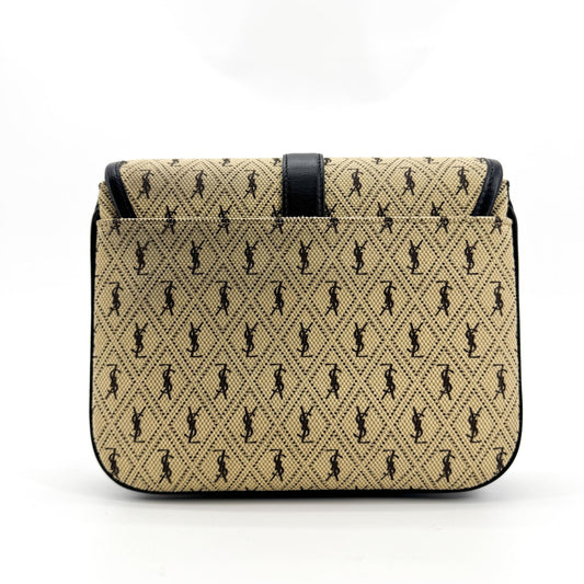 Saint Laurent Monogram Canvas Shoulder Bag Black Beige