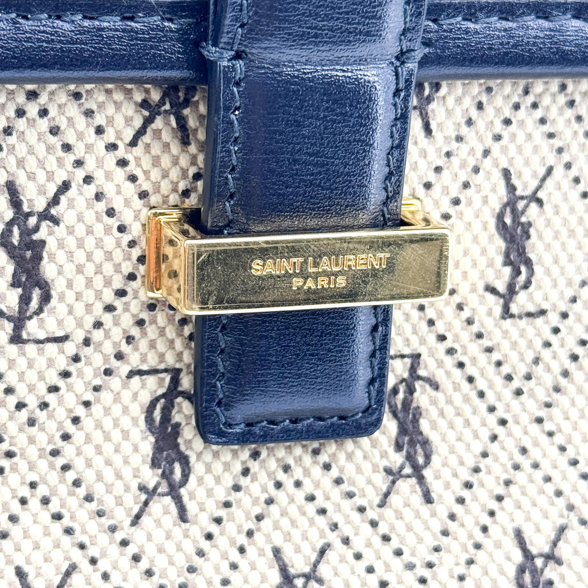 Saint Laurent Monogram Canvas Shoulder Bag Black Beige