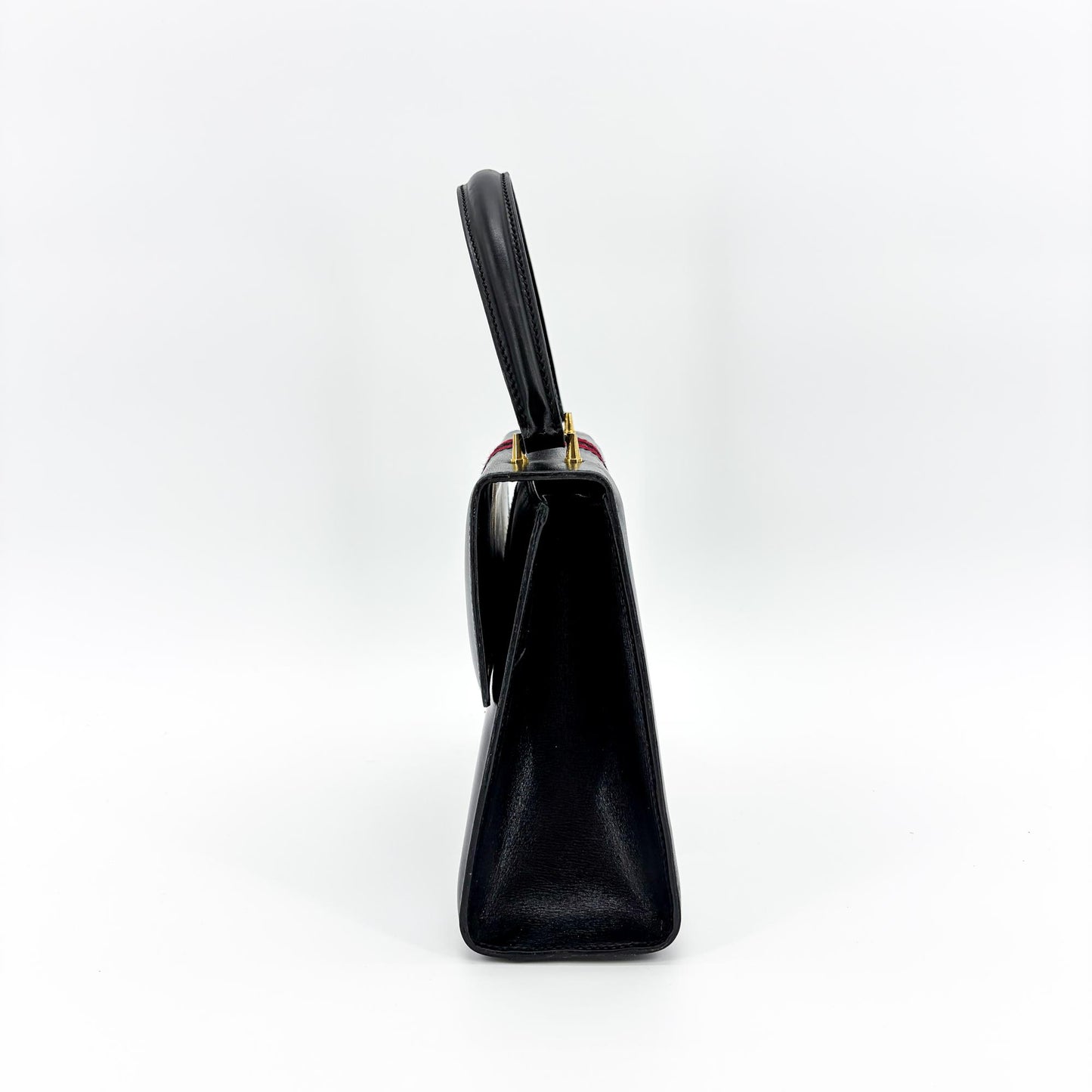Gucci Vintage Black Leather Web Stripe Top Handle Bag