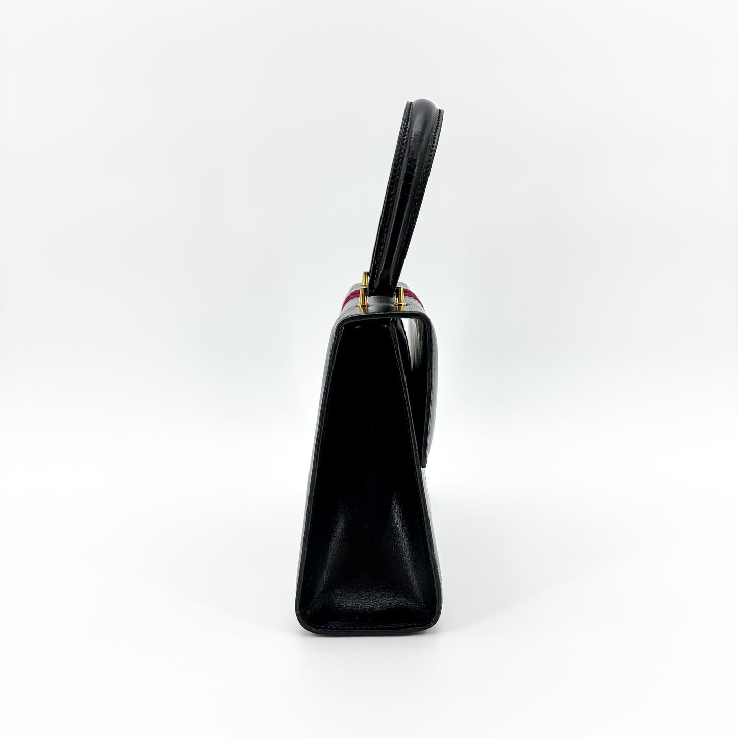 Gucci Vintage Black Leather Web Stripe Top Handle Bag