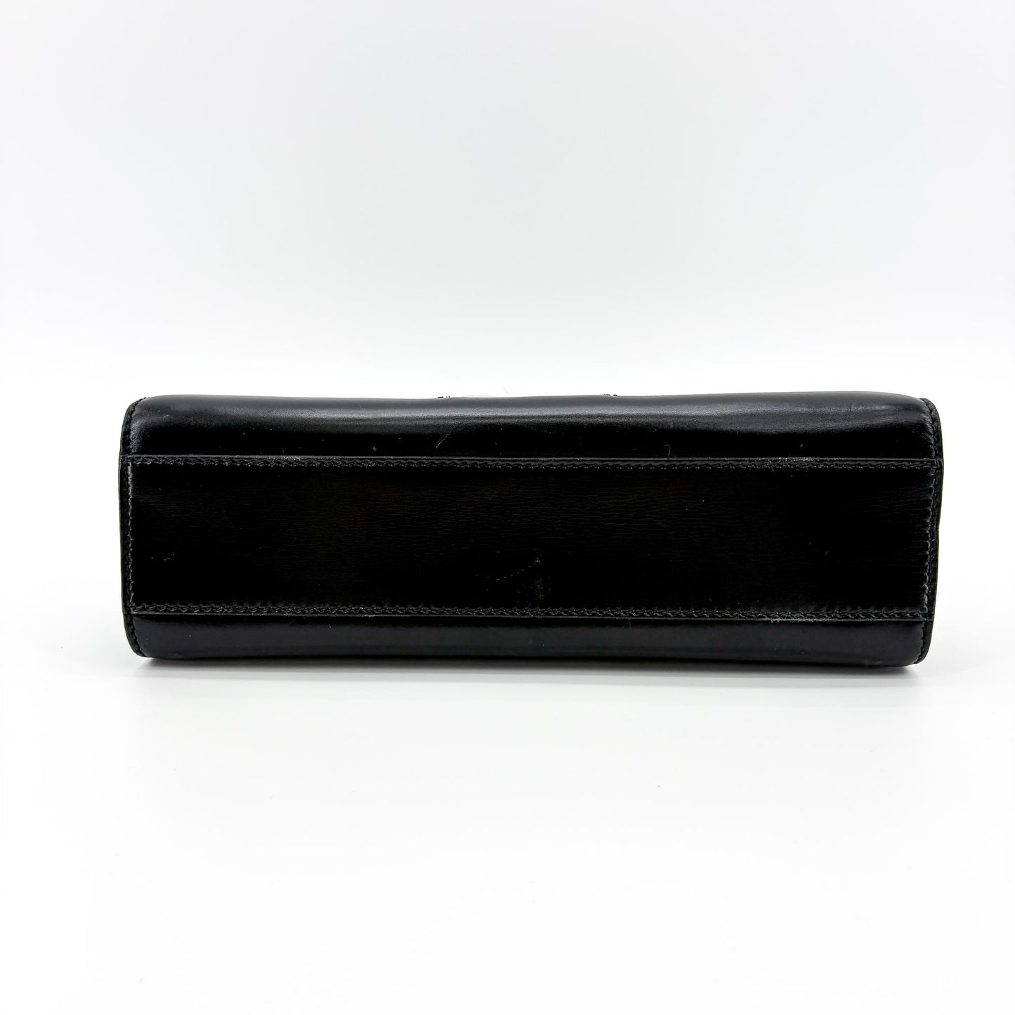 Gucci Vintage Black Leather Web Stripe Top Handle Bag