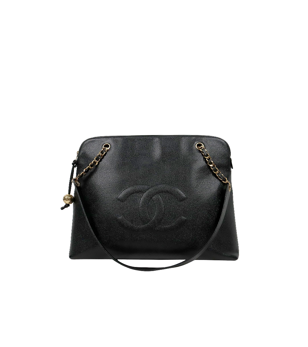 Chanel Black Caviar Golden Ball Big CC Chain Shoulder Bag