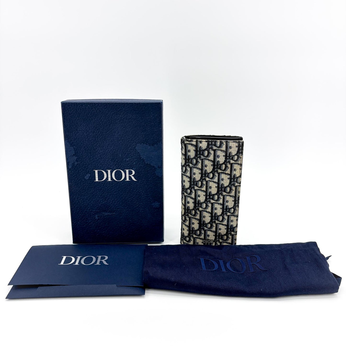 Dior Vertical Long Wallet Beige Black Oblique Jacquard