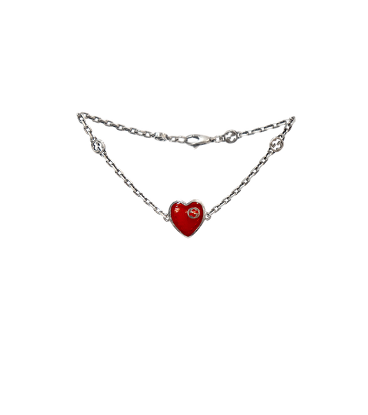 Gucci Red Heart Interlocking G Silver Bracelet