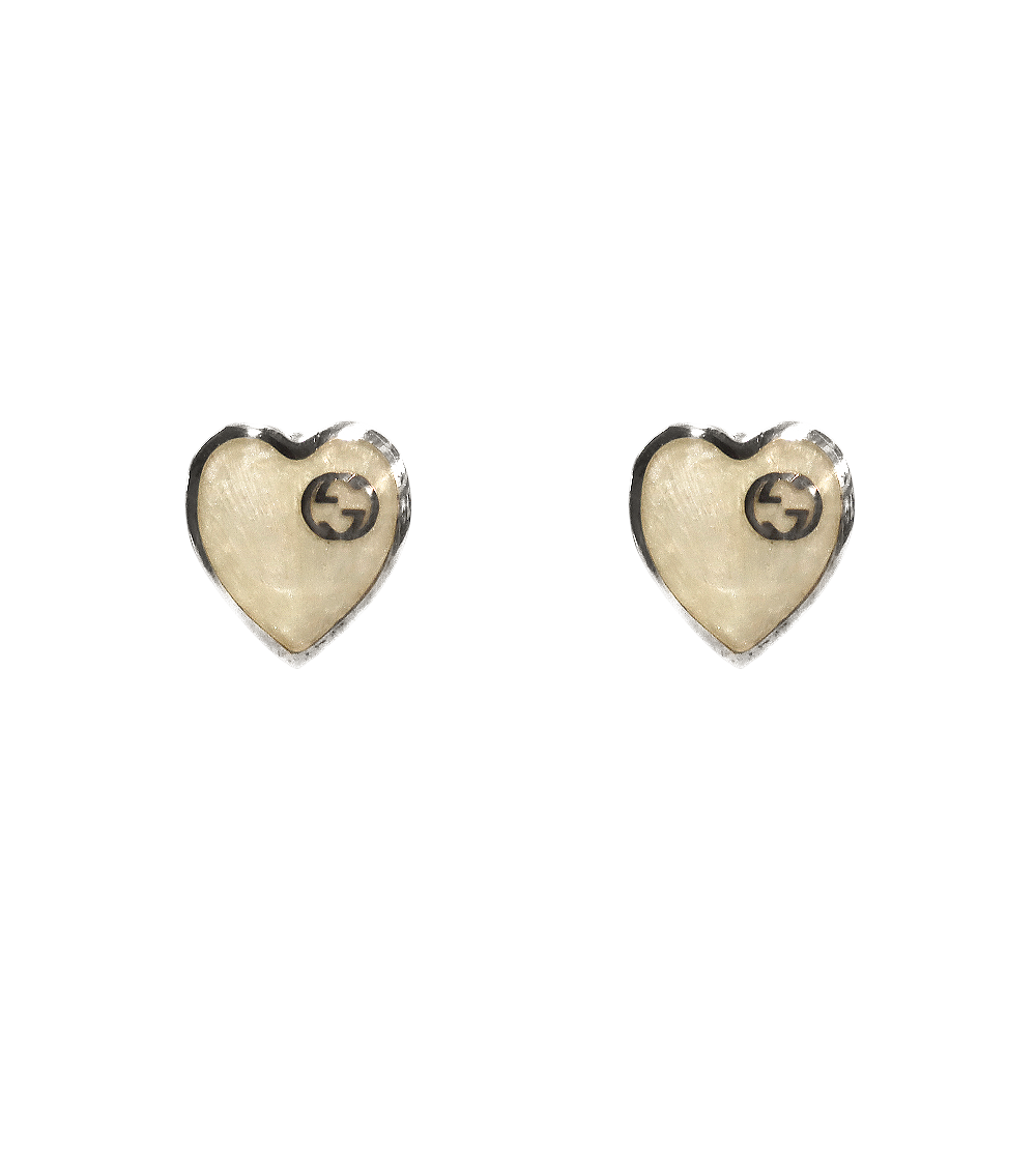 Gucci Ivory Heart Interlocking G Silver Earrings