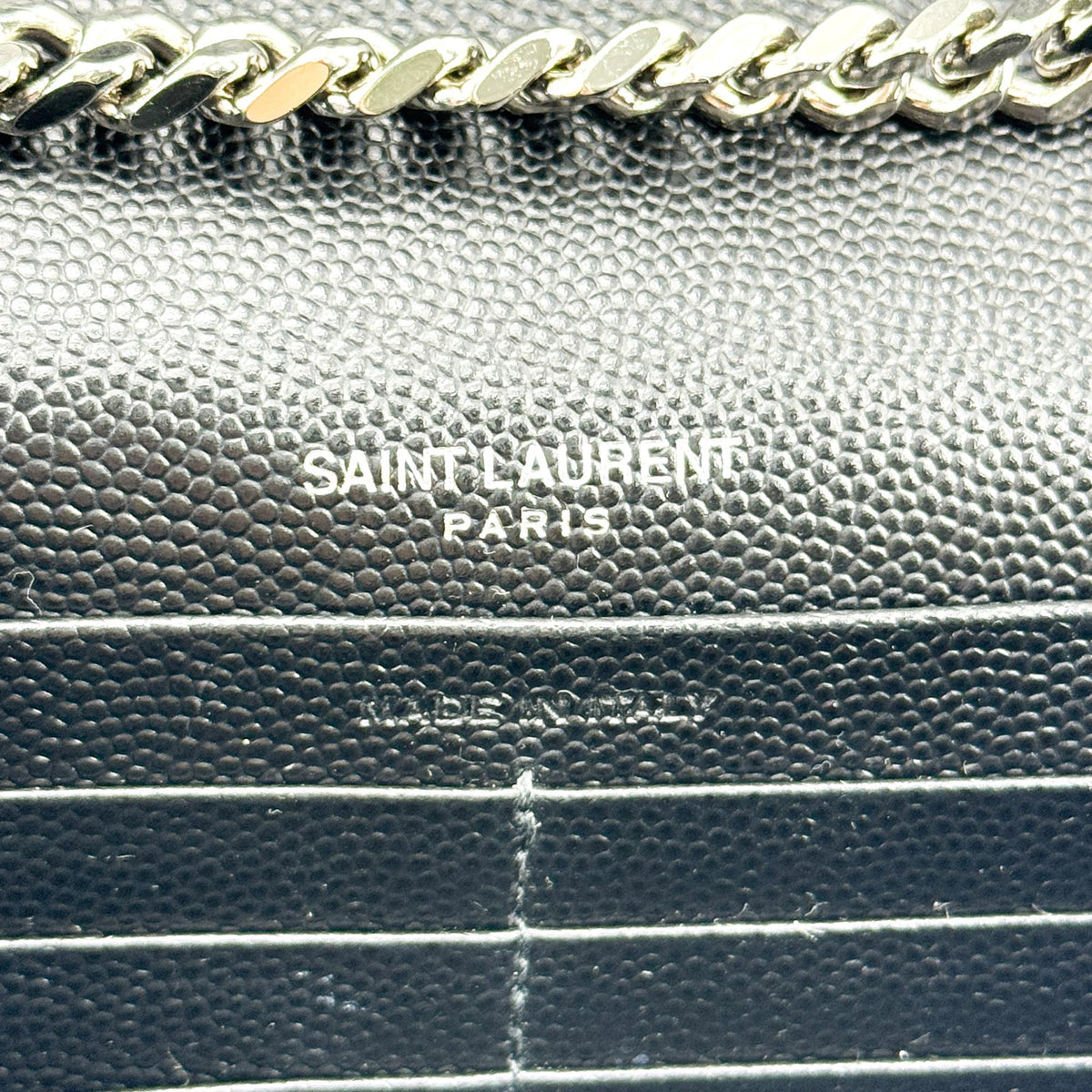 Saint Laurent Cassandre Envelope Chain Wallet Black with Silver Hardware