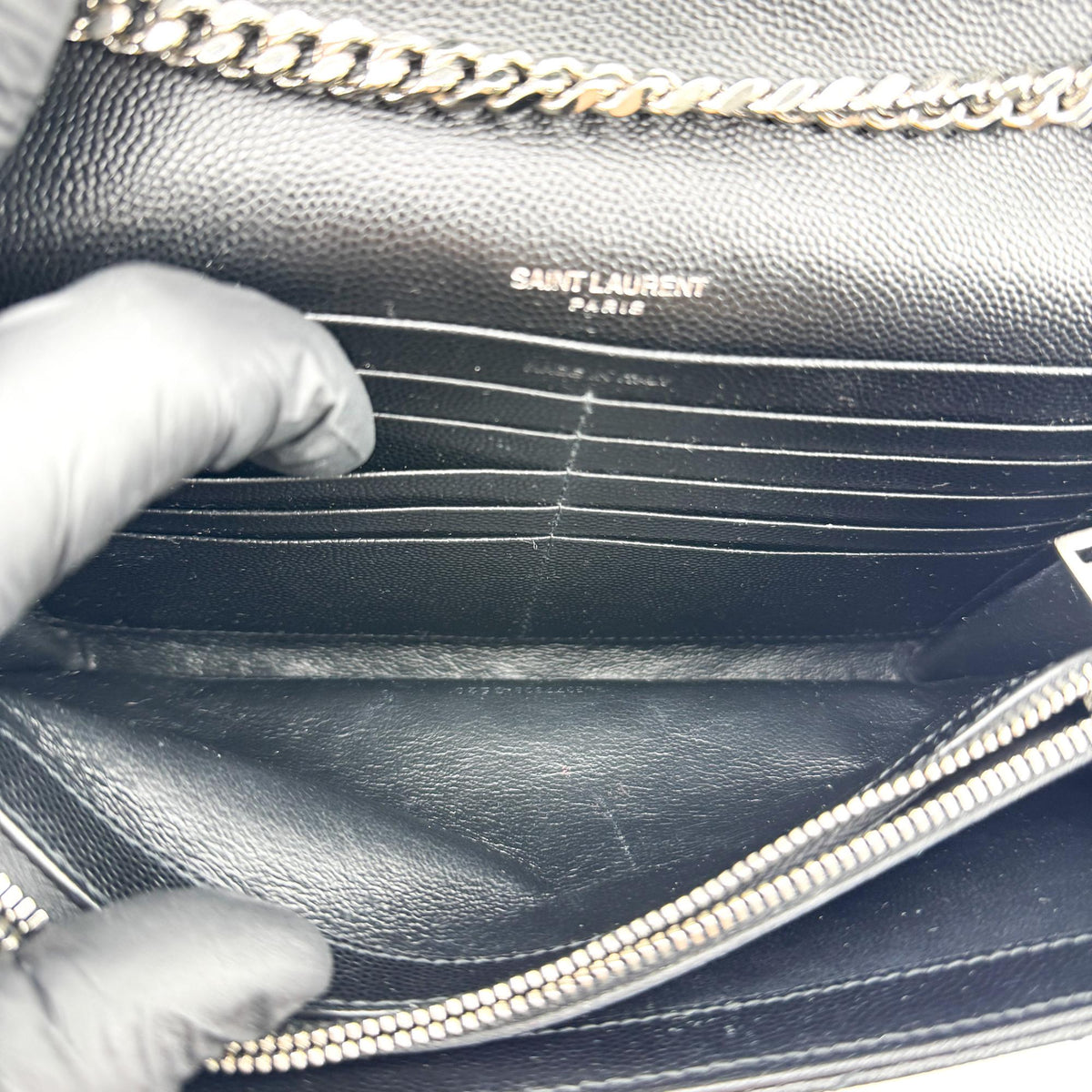 Saint Laurent Cassandre Envelope Chain Wallet Black with Silver Hardware