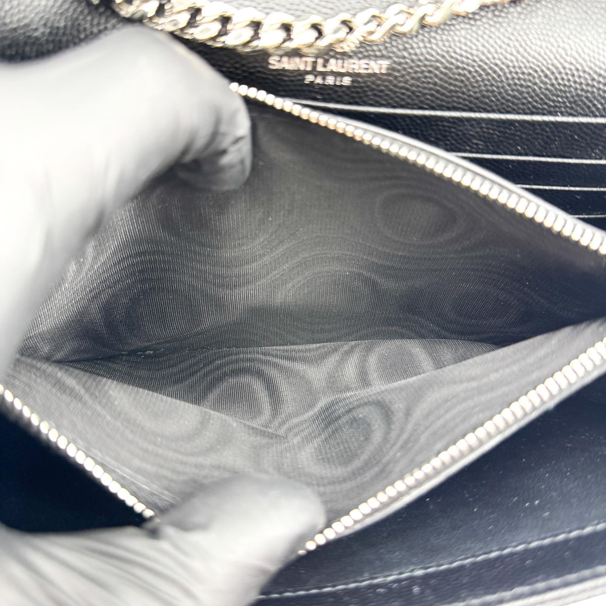 Saint Laurent Cassandre Envelope Chain Wallet Black with Silver Hardware