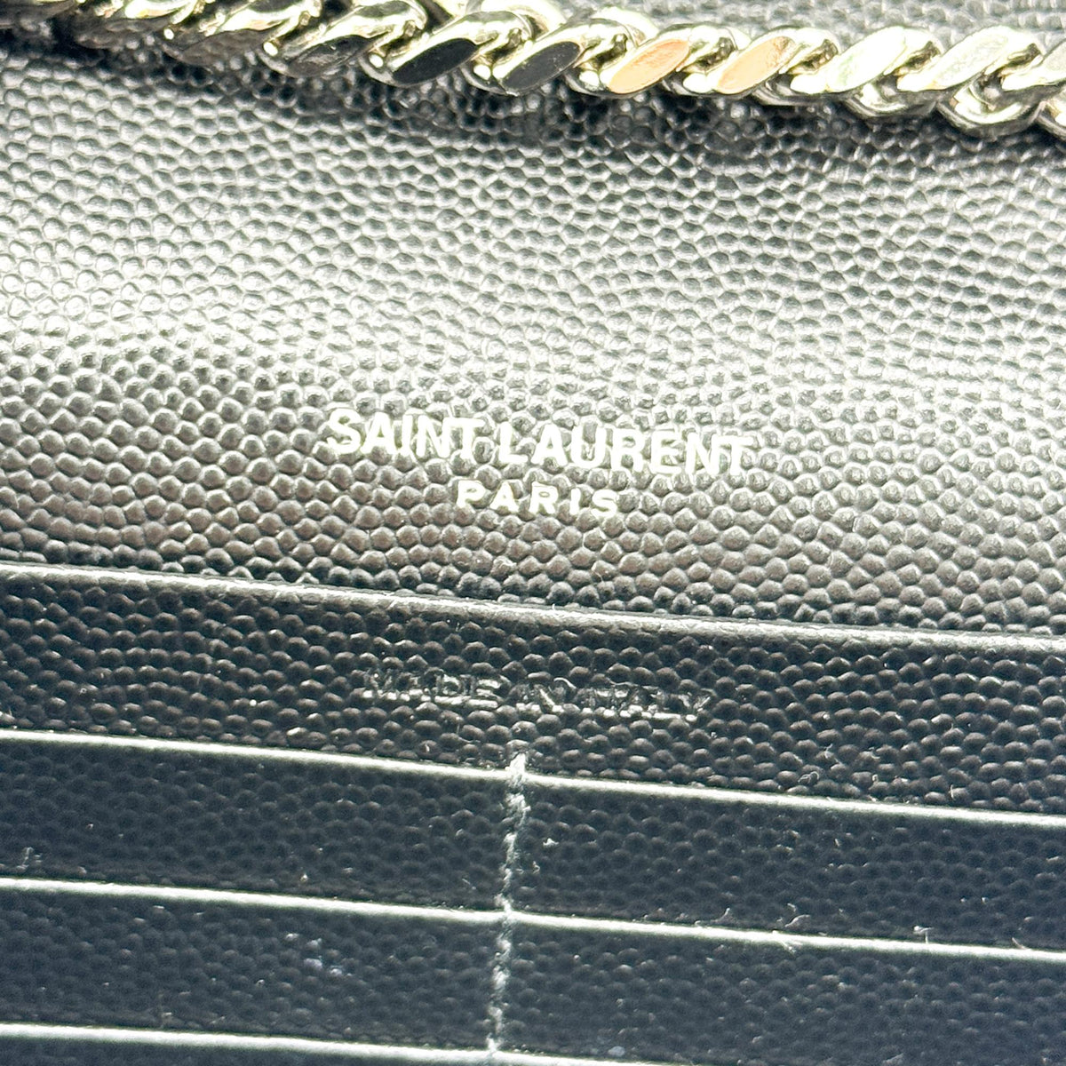 Saint Laurent Cassandre Envelope Chain Wallet Black with Silver Hardware