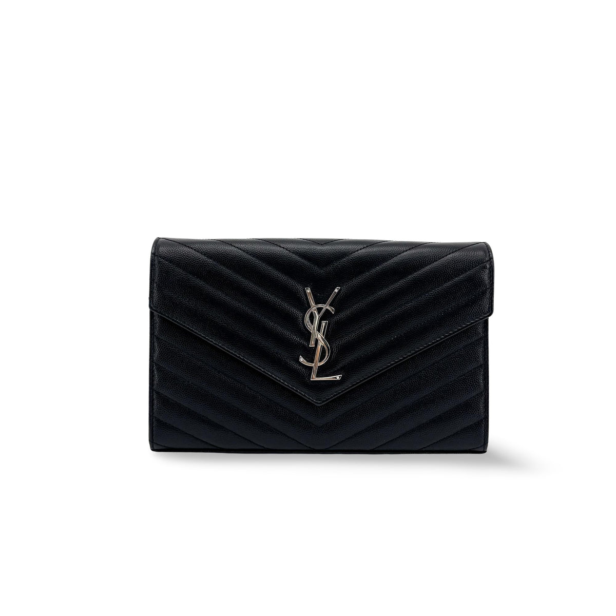 Saint Laurent Cassandre Envelope Chain Wallet Black with Silver Hardware