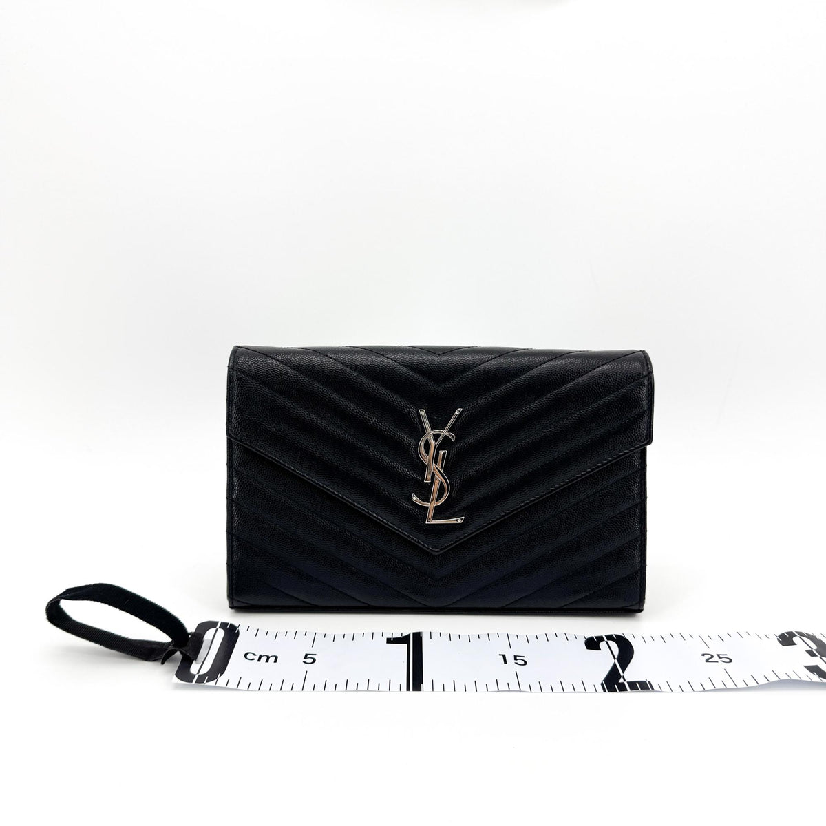 Saint Laurent Cassandre Envelope Chain Wallet Black with Silver Hardware