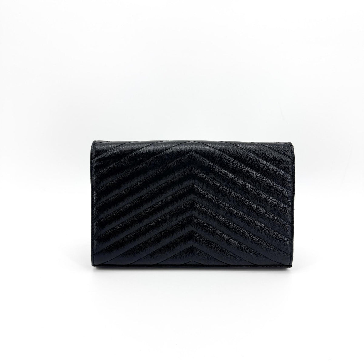 Saint Laurent Cassandre Envelope Chain Wallet Black with Silver Hardware