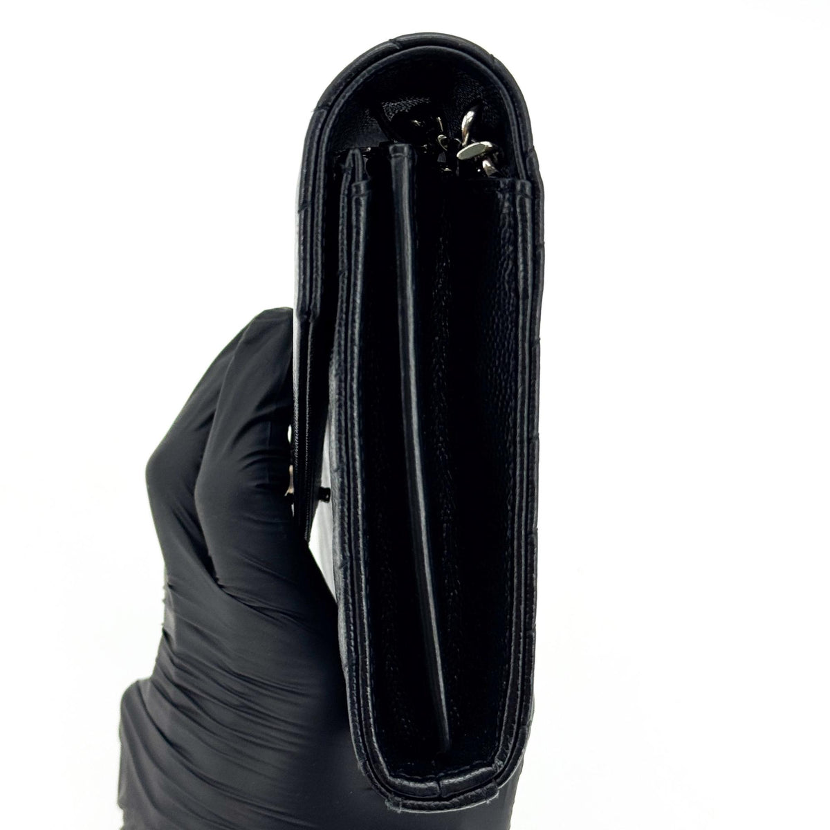 Saint Laurent Cassandre Envelope Chain Wallet Black with Silver Hardware