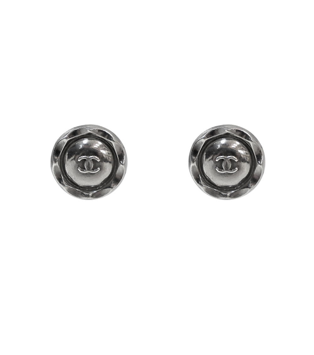 Chanel Round CC Metallic Silver Earrings