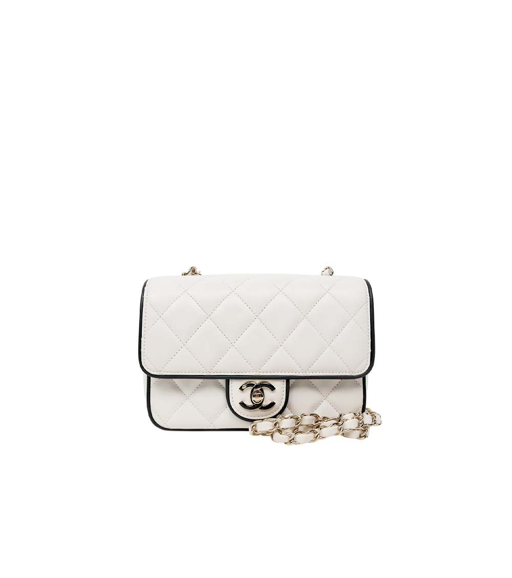 Chanel White Quilted CC Chain Shoulder Bag with Built-in Chip