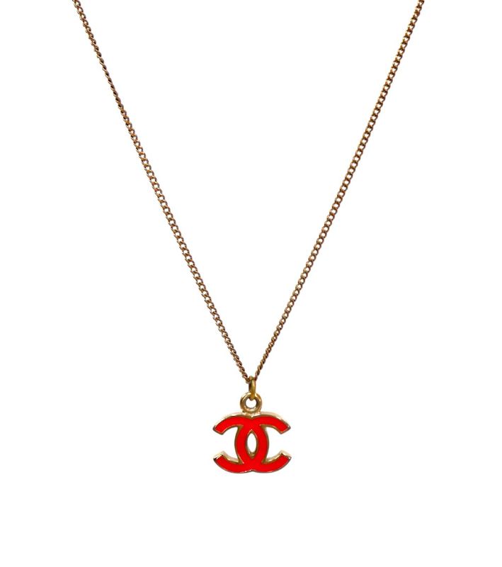 Chanel Pink CC Gold Necklace