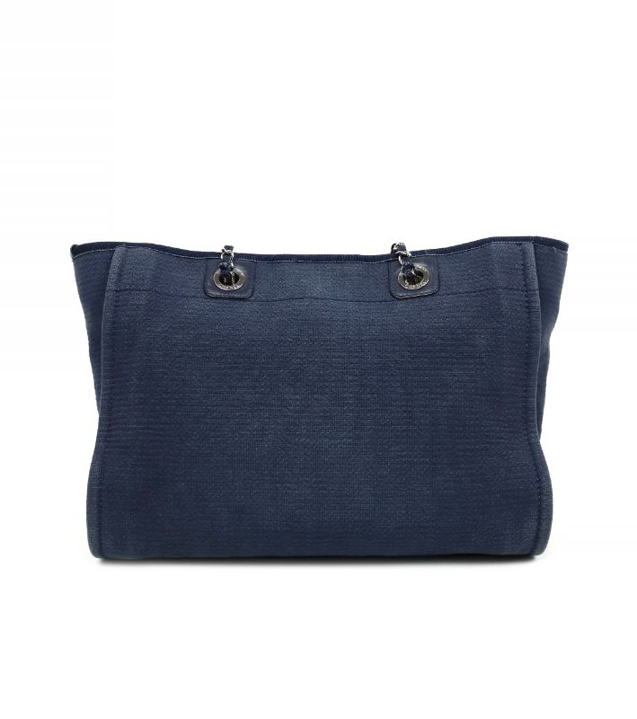 Chanel Navy Canvas Deauville Bag with Built-in Chip
