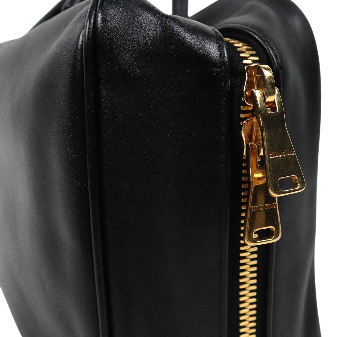 Miu Miu Black Lambskin Embossed Logo Bowling Bag