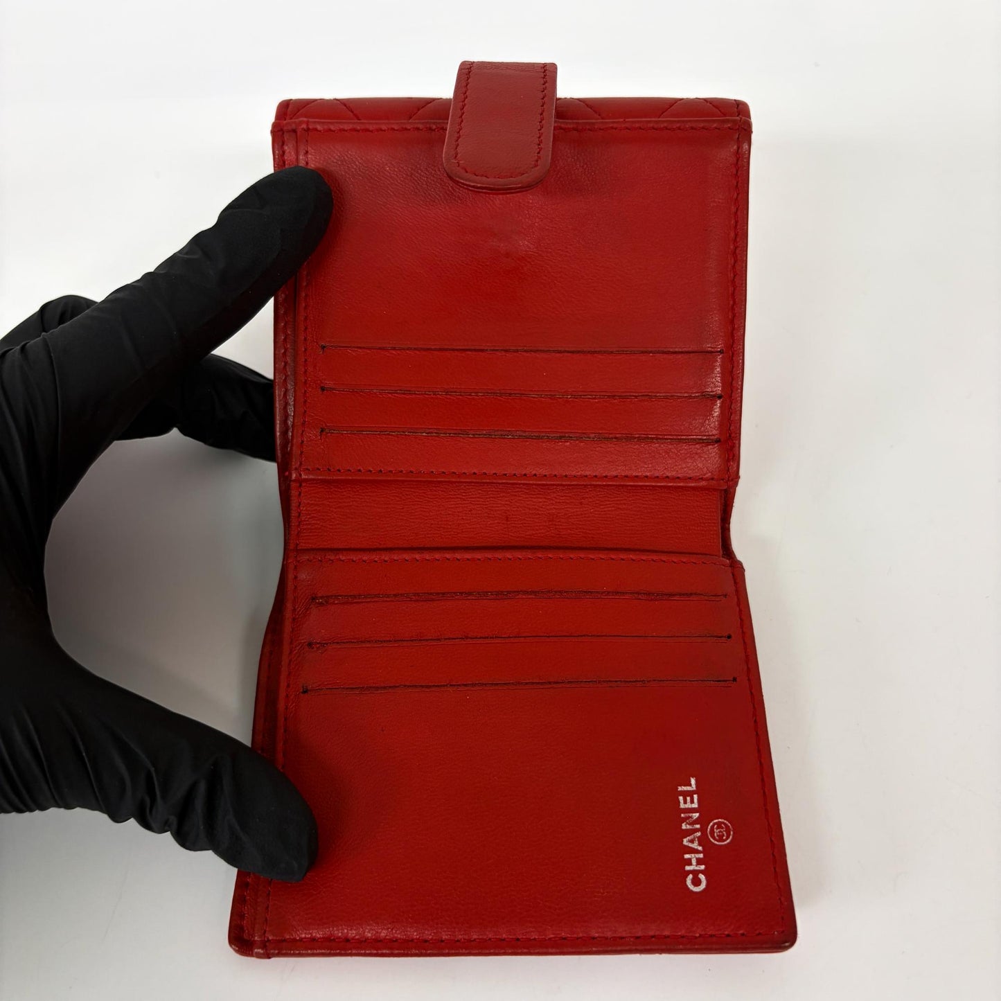 Chanel Lambskin Red Quilted Tab Wallet