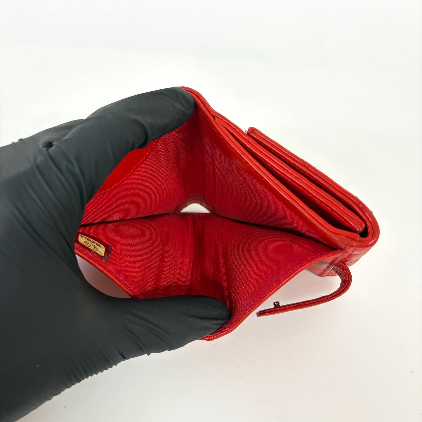 Chanel Lambskin Red Quilted Tab Wallet