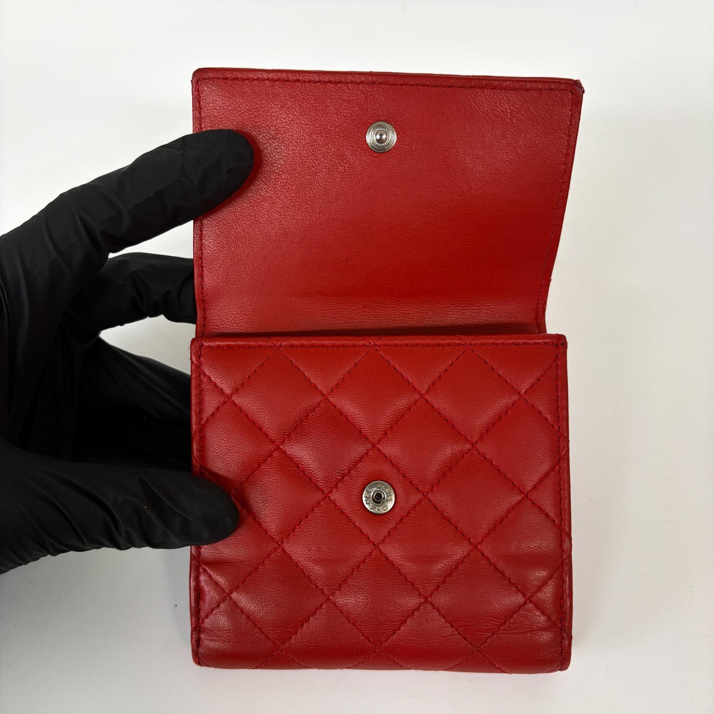 Chanel Lambskin Red Quilted Tab Wallet