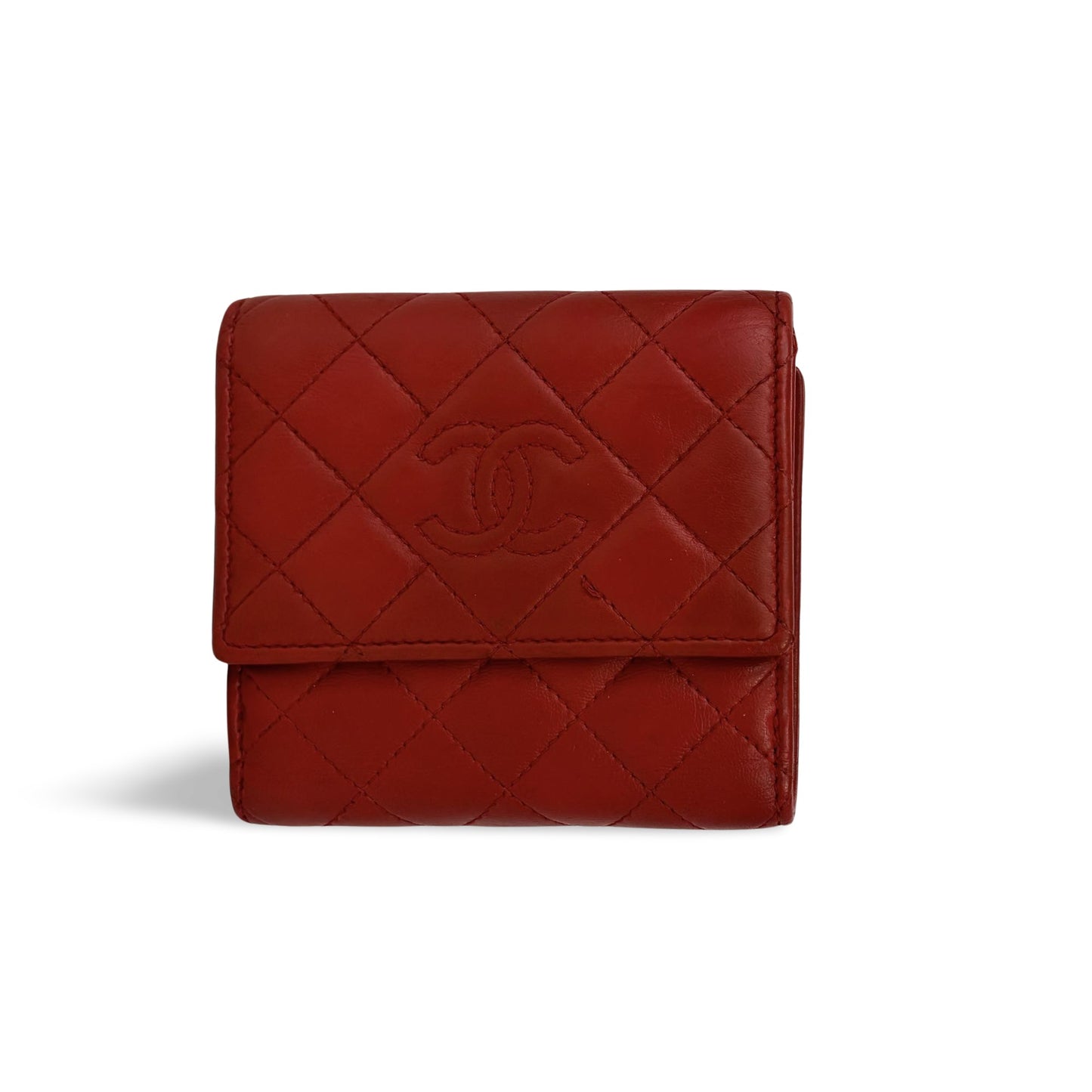 Chanel Lambskin Red Quilted Tab Wallet
