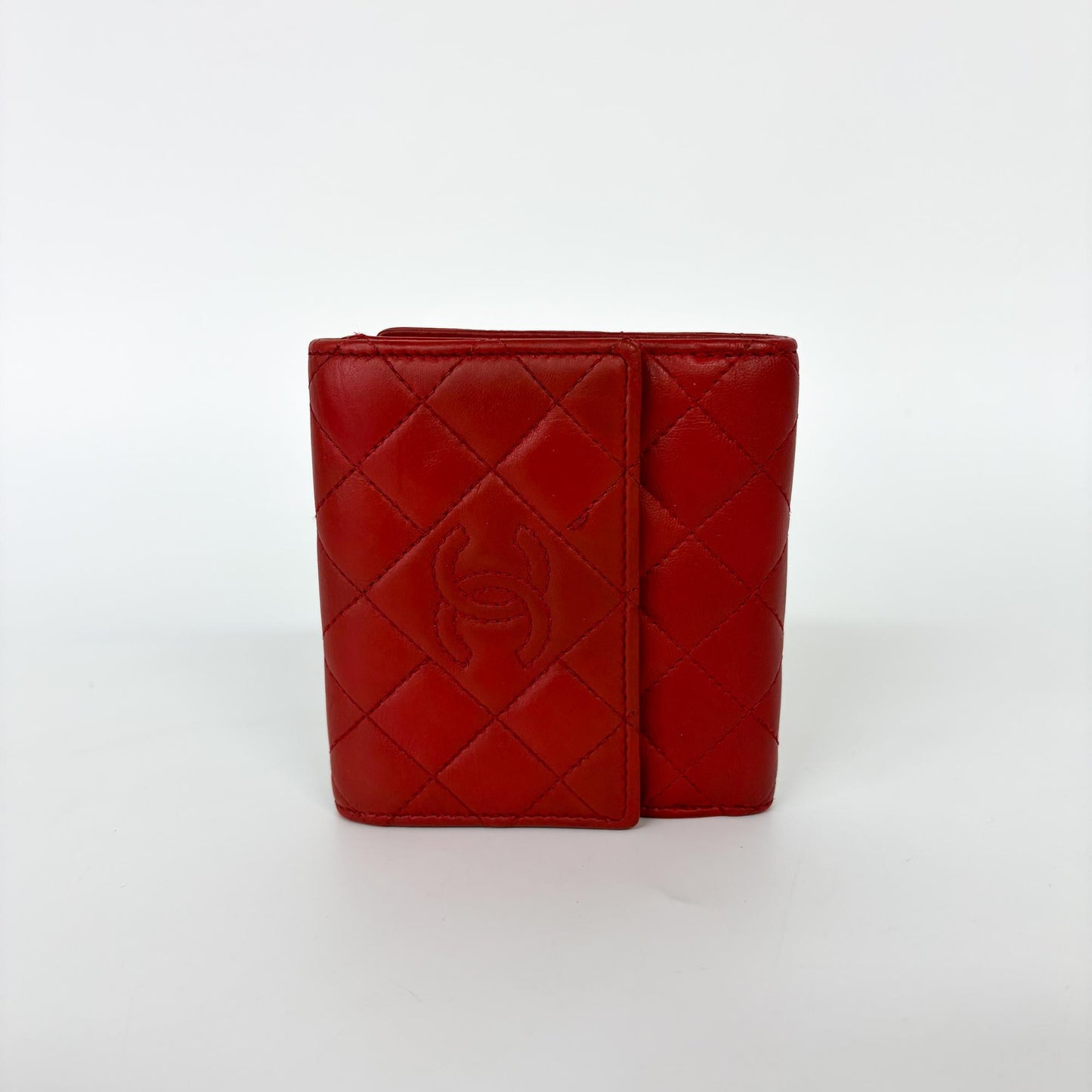 Chanel Lambskin Red Quilted Tab Wallet