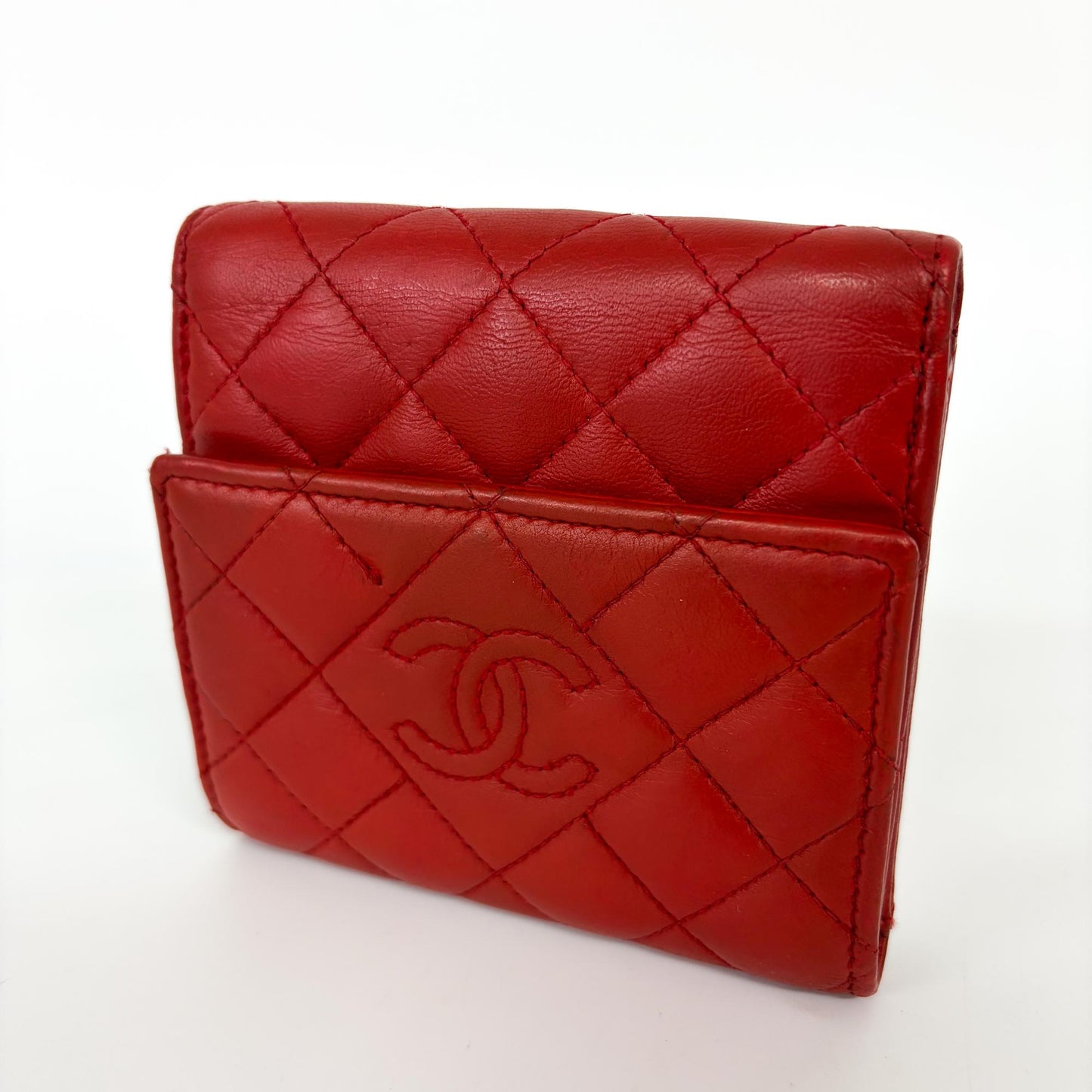 Chanel Lambskin Red Quilted Tab Wallet
