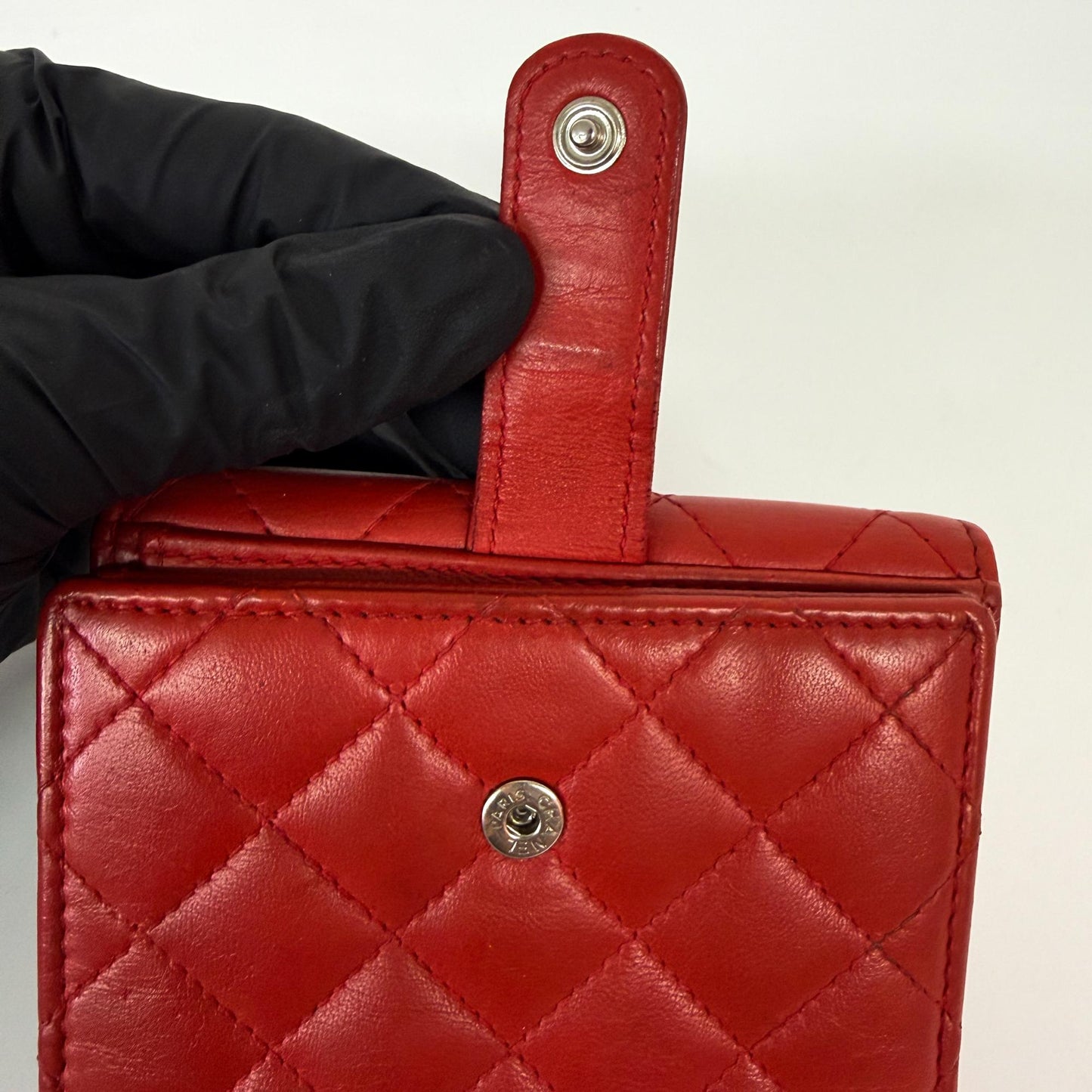Chanel Lambskin Red Quilted Tab Wallet