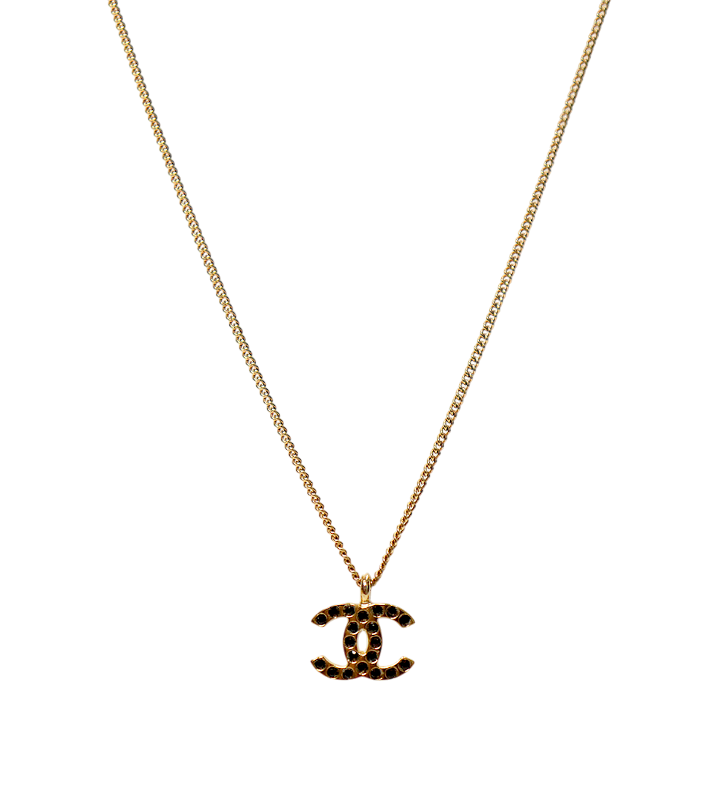 Chanel Black Cubic CC Gold Necklace