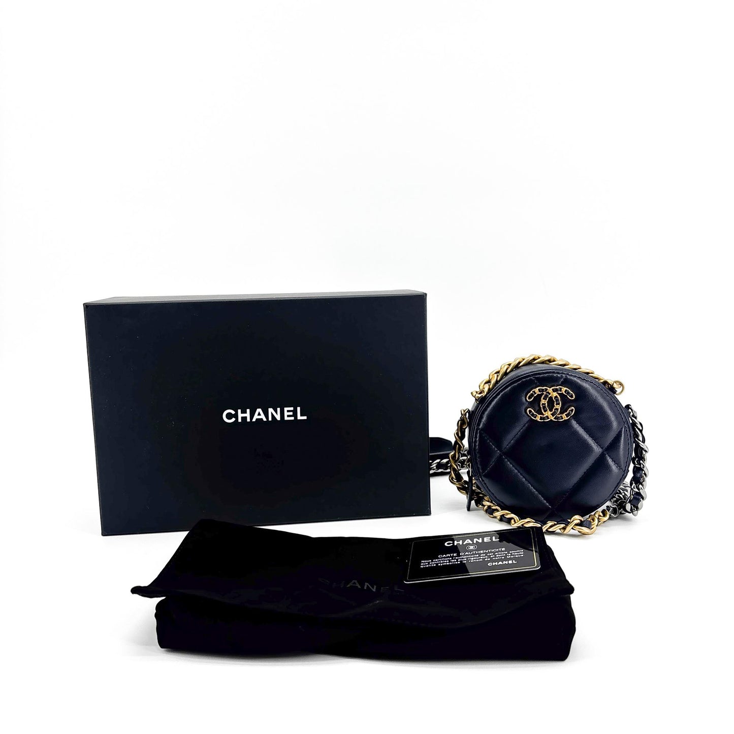 Chanel 19 Round Chain Clutch Bag Navy