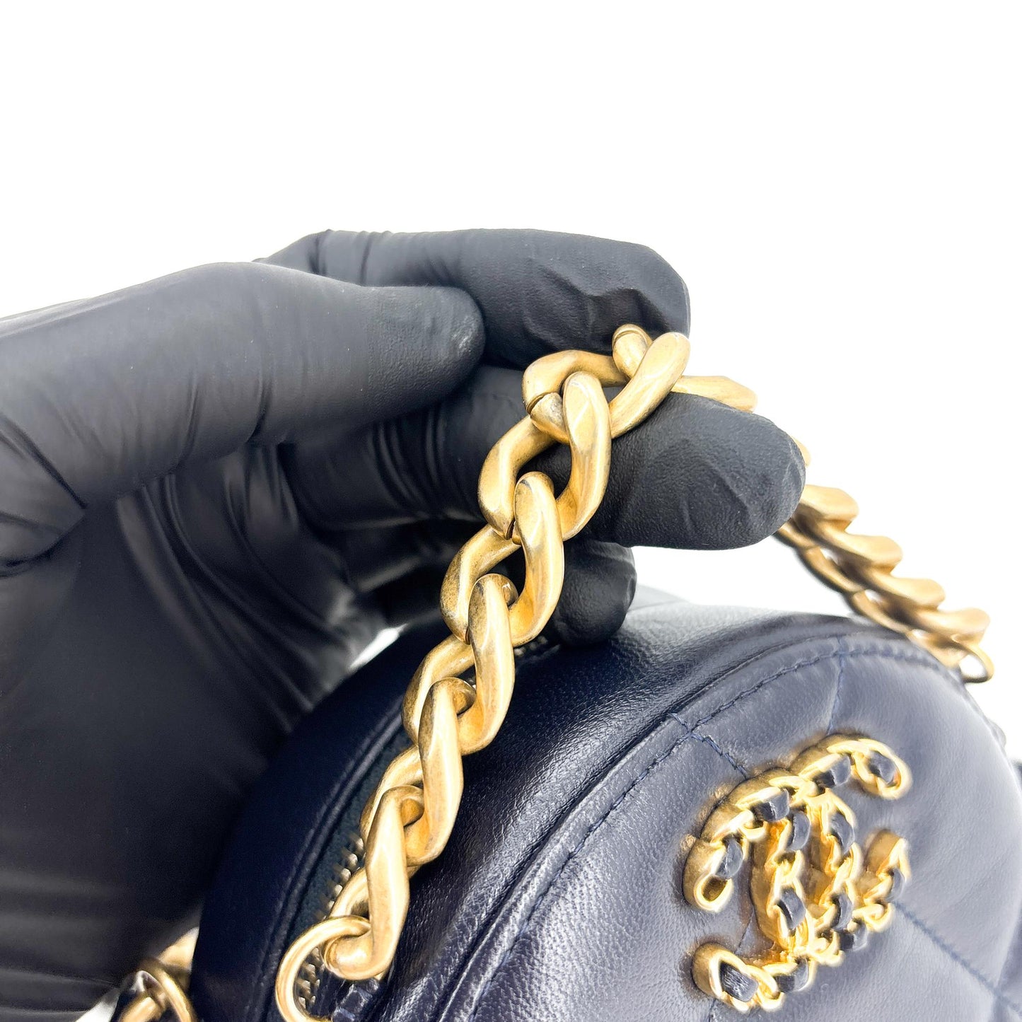 Chanel 19 Round Chain Clutch Bag Navy