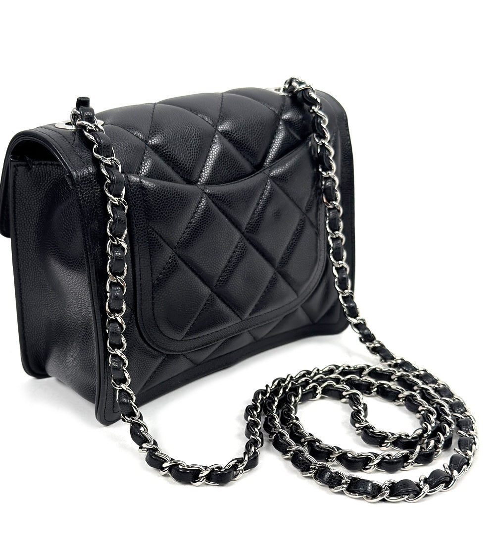 Chanel Black Caviar Quilted CC Chain Shoulder Bag with Built-in Chip