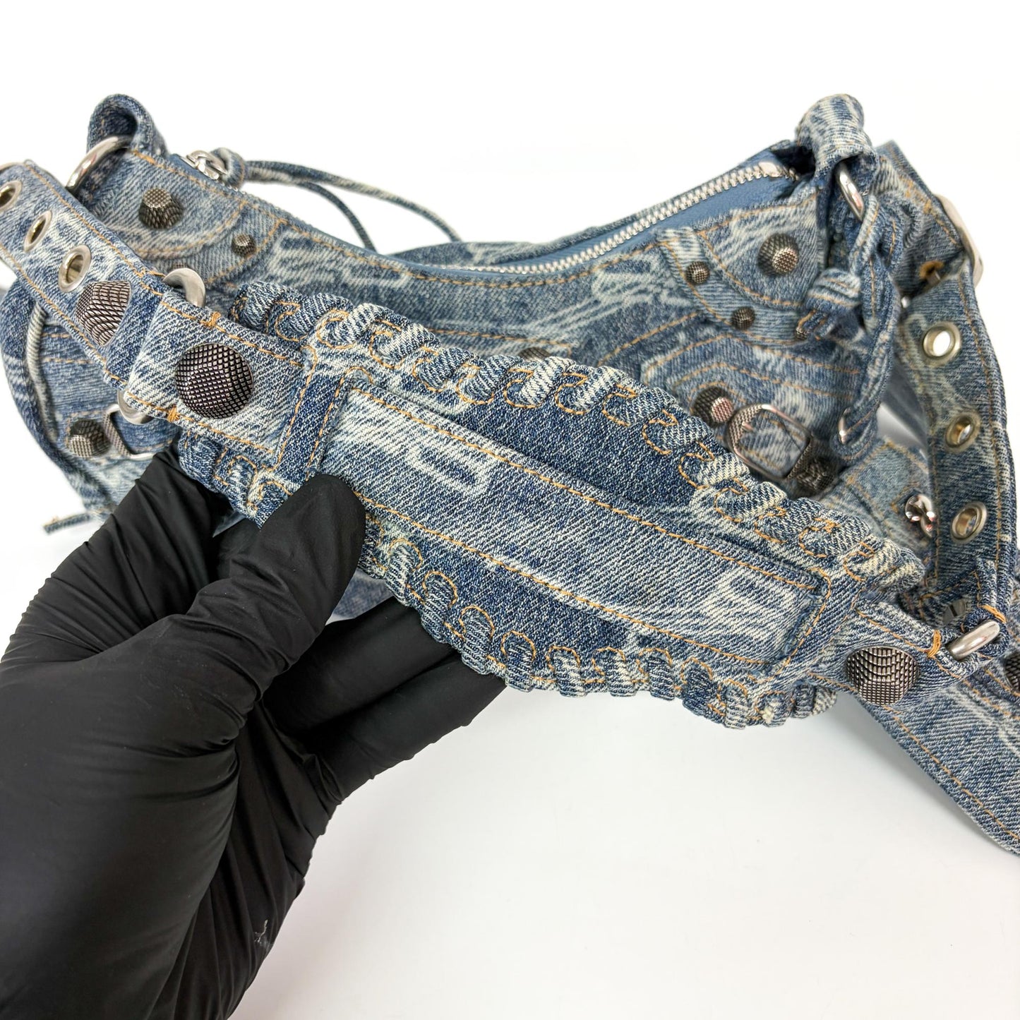 Balenciaga Le Cagol XS Shoulder Bag Blue Denim Monogram