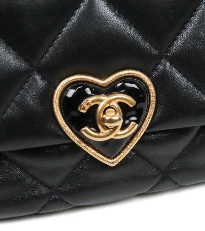 Chanel Black Lambskin Heart Turn-Lock Flap Shoulder Bag