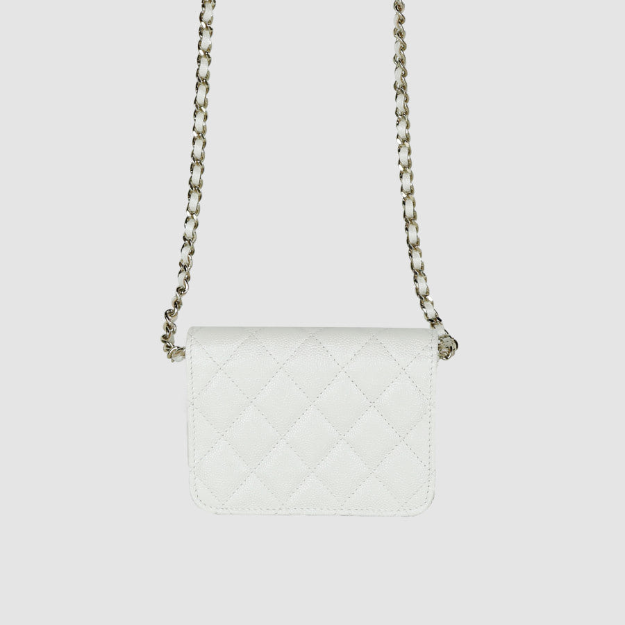 Beads CC Caviar Chain Wallet Crossbody Bag