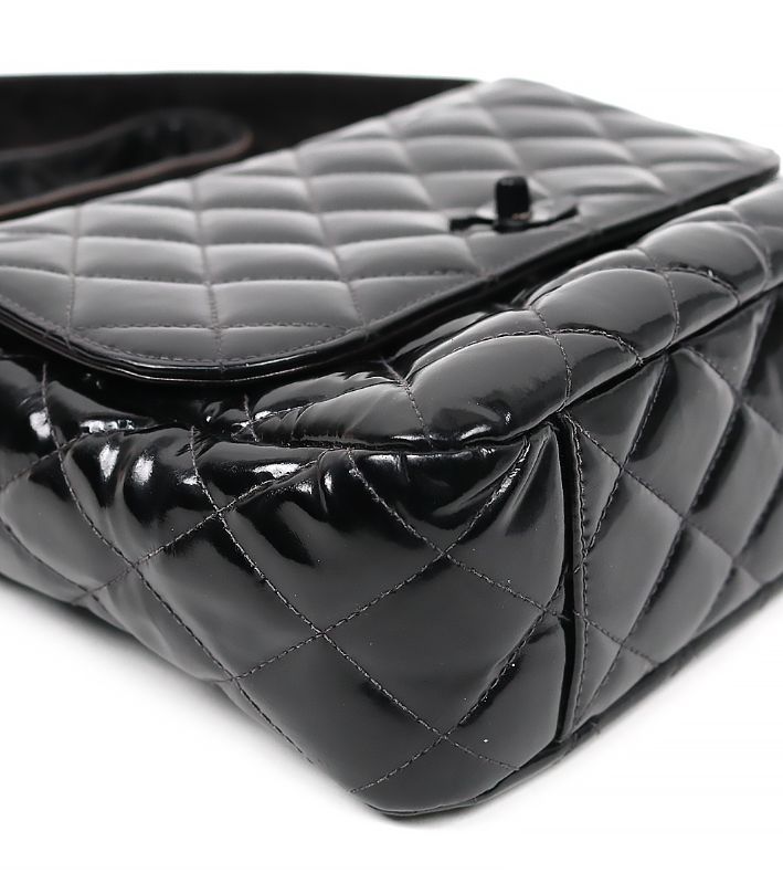 Chanel Saw Black Patent Quilted CC Flap Shoulder Bag