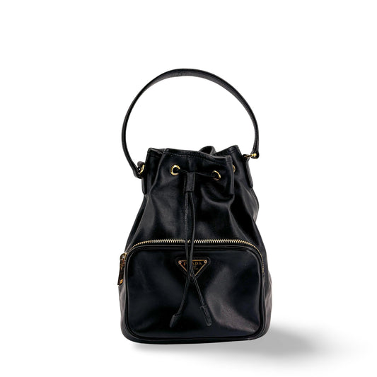 Prada Duet Black Leather Bucket Bag