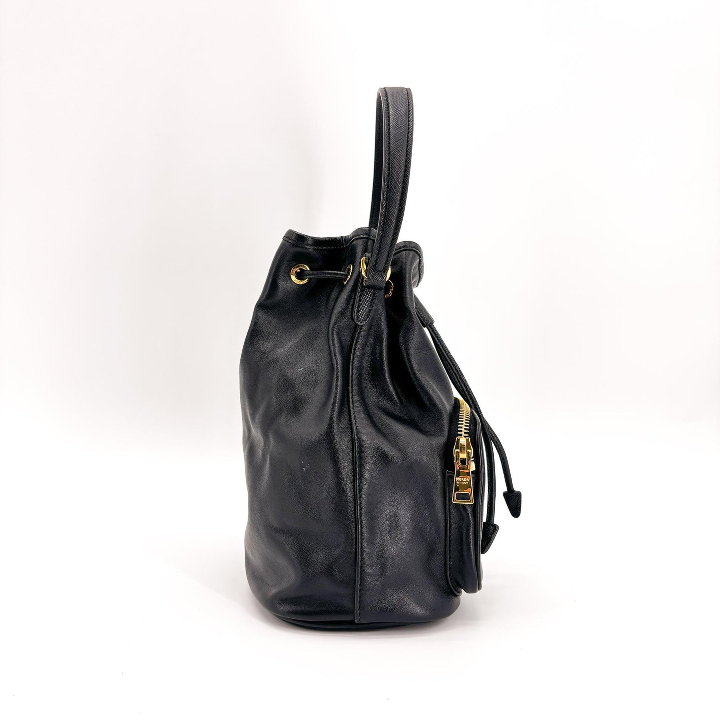 Prada Duet Black Leather Bucket Bag