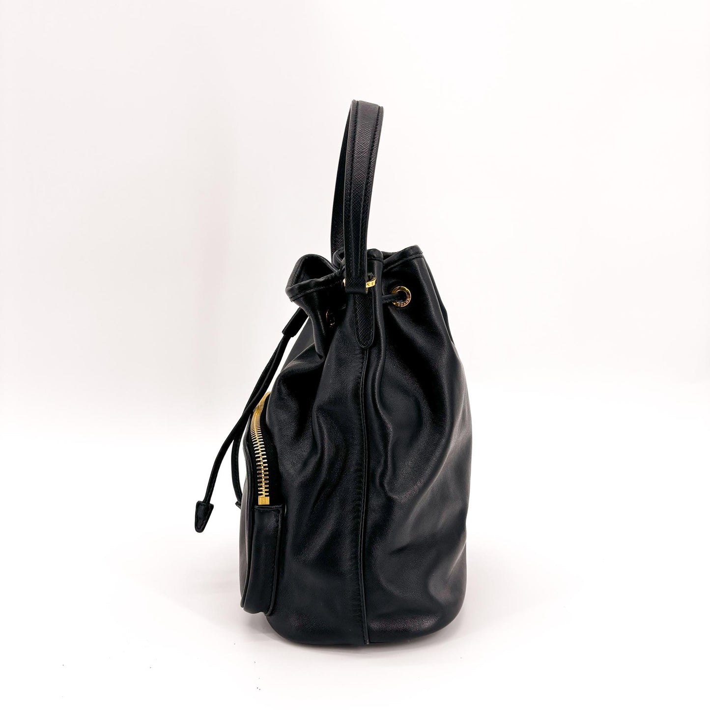 Prada Duet Black Leather Bucket Bag