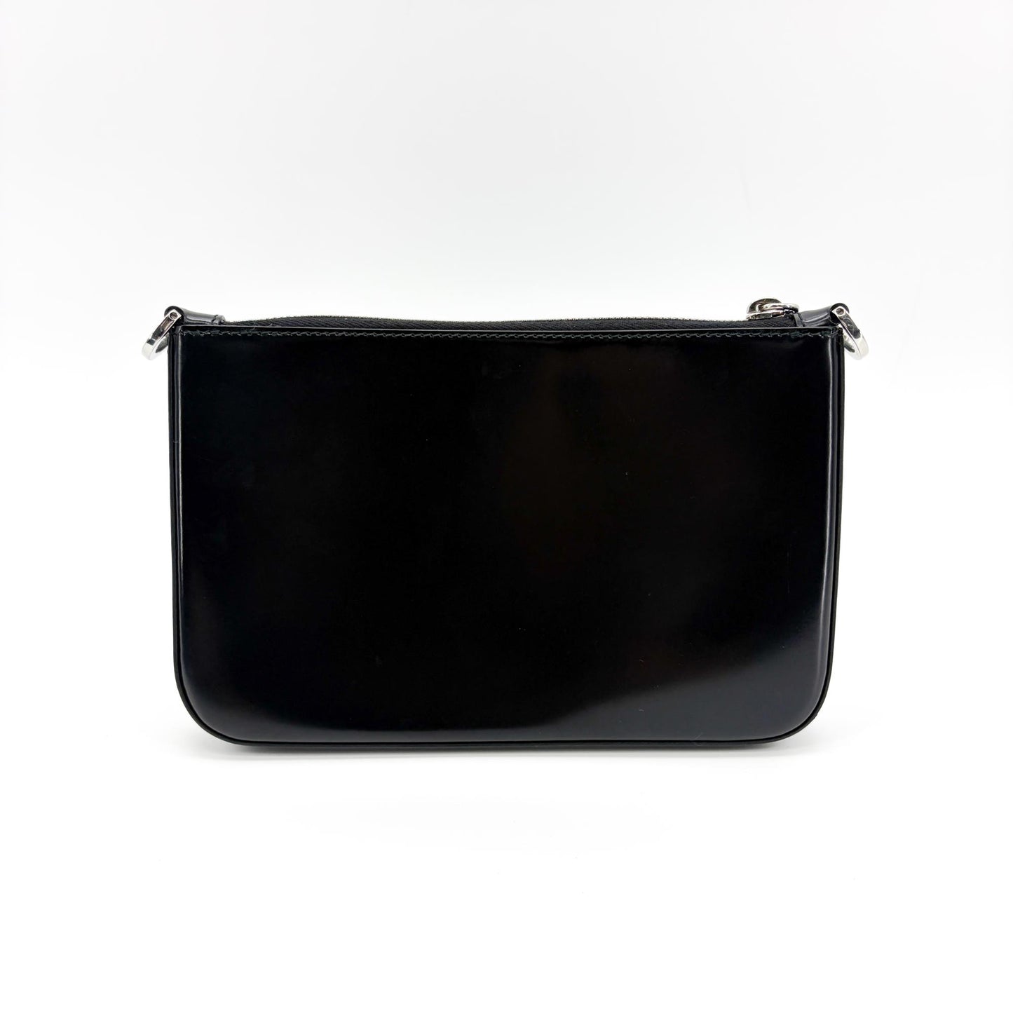 Prada Brushed Leather Triangle Logo Pouch Black