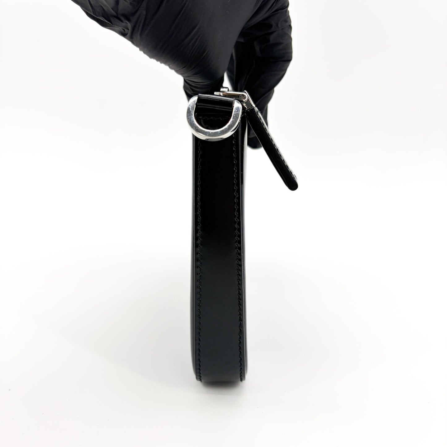 Prada Brushed Leather Triangle Logo Pouch Black