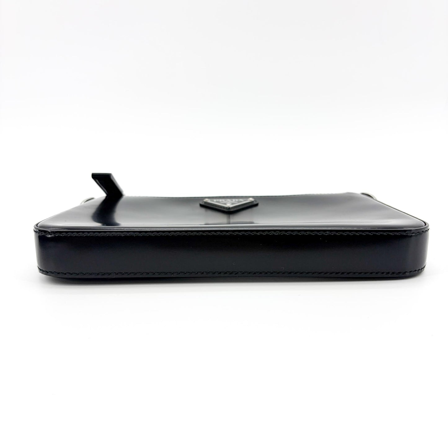Prada Brushed Leather Triangle Logo Pouch Black