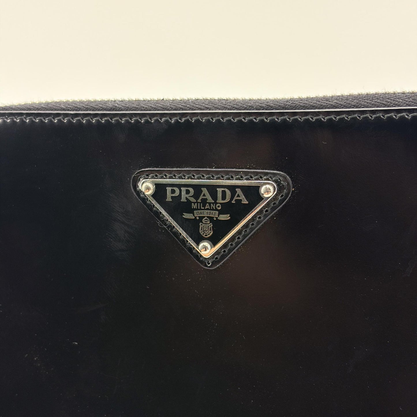Prada Brushed Leather Triangle Logo Pouch Black