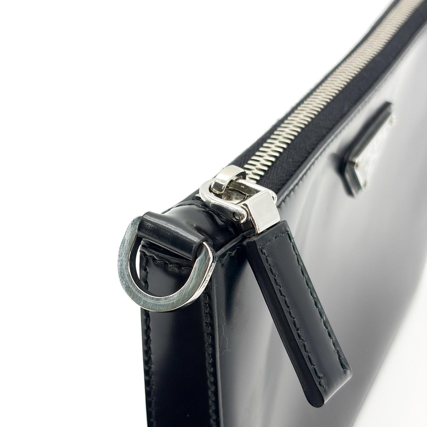 Prada Brushed Leather Triangle Logo Pouch Black